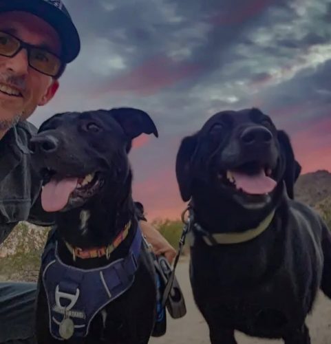 Nova and Kali with Jason at sunset